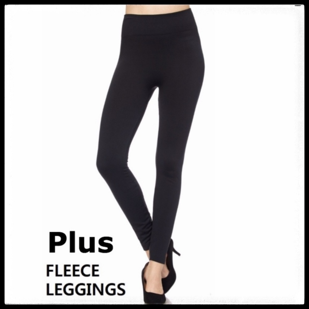 Solid Black Plus Size Fleece Leggings, NIP